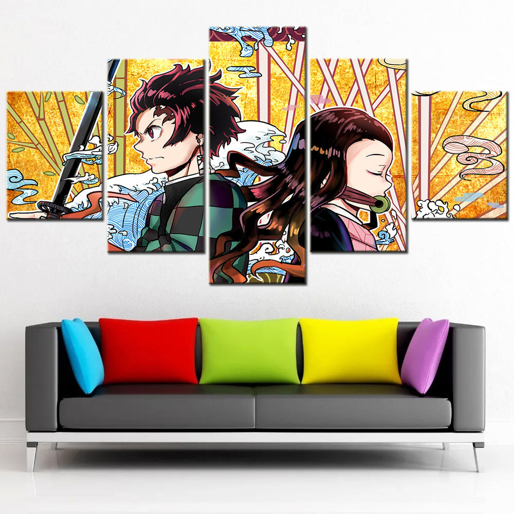 Demon Slayer - Kimetsu no Yaiba - 5 Pieces Wall Art - Tanjiro Kamado - Nezuko Kamado 4 - Demon Slayer Poster - Demon Slayer Wall Art