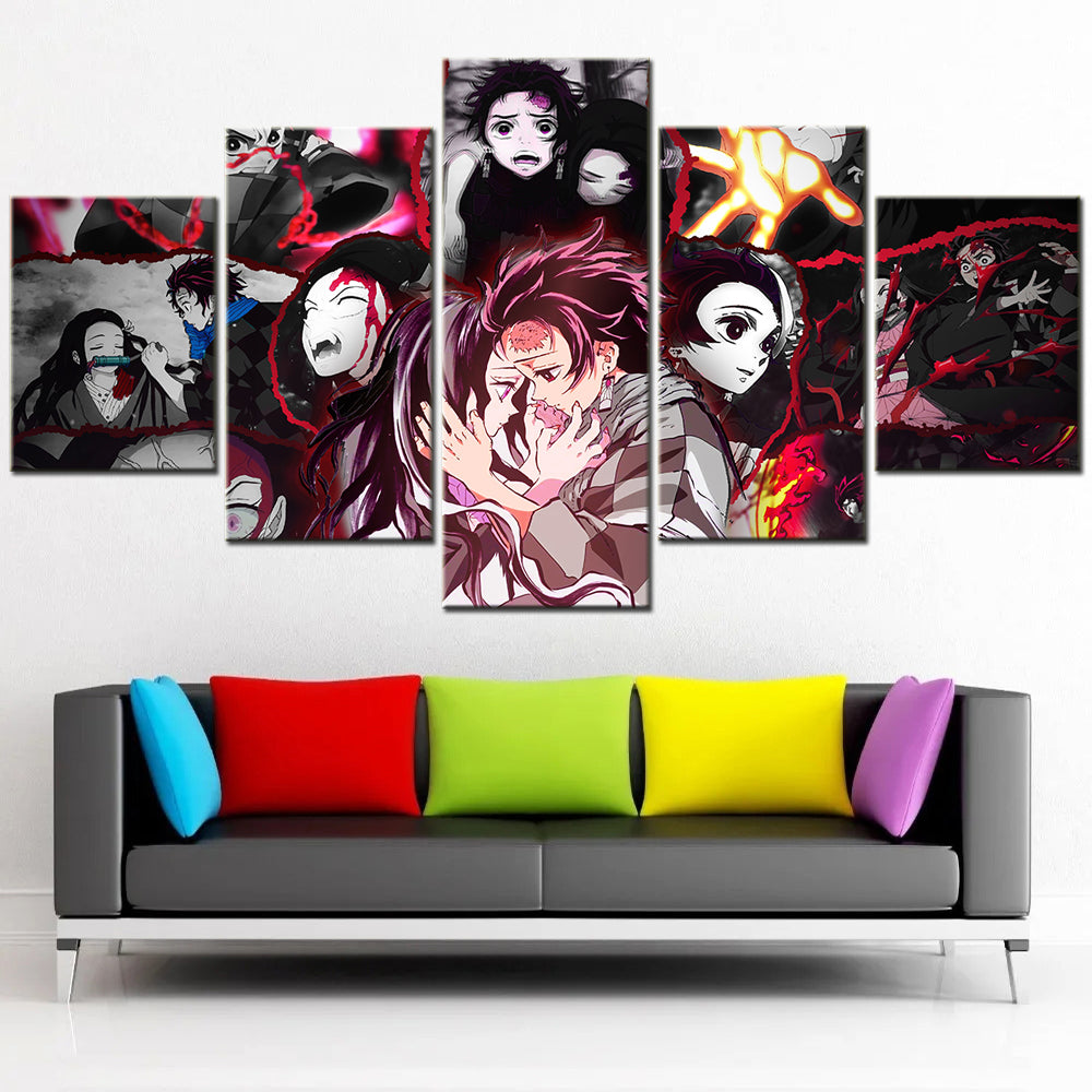 Demon Slayer - Kimetsu no Yaiba - 5 Pieces Wall Art - Tanjiro Kamado - Nezuko Kamado - Demon Slayer Poster - Demon Slayer Wall Art