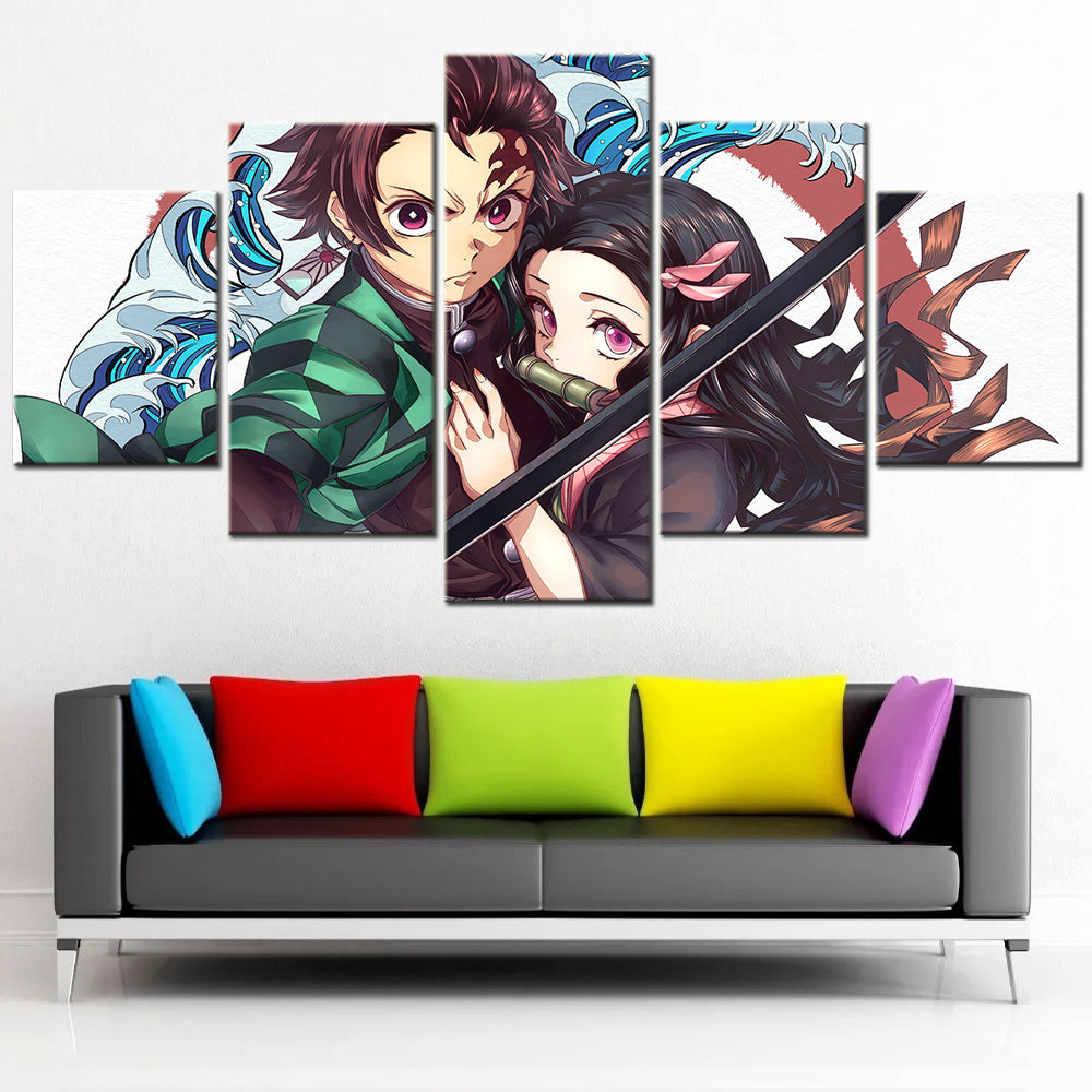 Demon Slayer - Kimetsu no Yaiba - 5 Pieces Wall Art - Tanjiro Kamado - Nezuko Kamado 3 - Demon Slayer Poster - Demon Slayer Wall Art