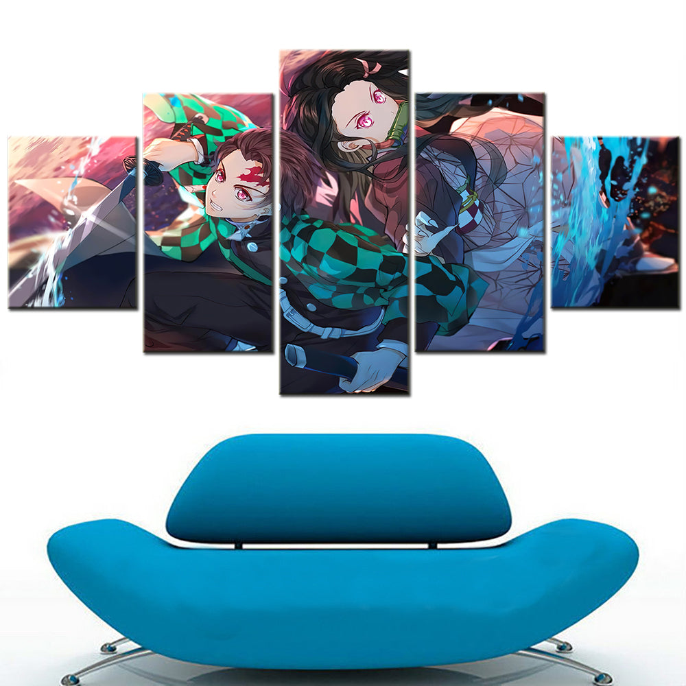 Demon Slayer - Kimetsu no Yaiba - 5 Pieces Wall Art - Tanjiro Kamado - Nezuko Kamado 4 - Demon Slayer Poster - Demon Slayer Wall Art