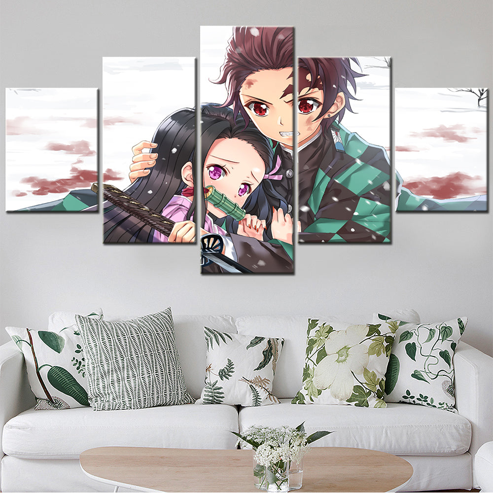 Demon Slayer - Kimetsu no Yaiba - 5 Pieces Wall Art - Tanjiro Kamado - Nezuko Kamado 2 - Demon Slayer Poster - Demon Slayer Wall Art