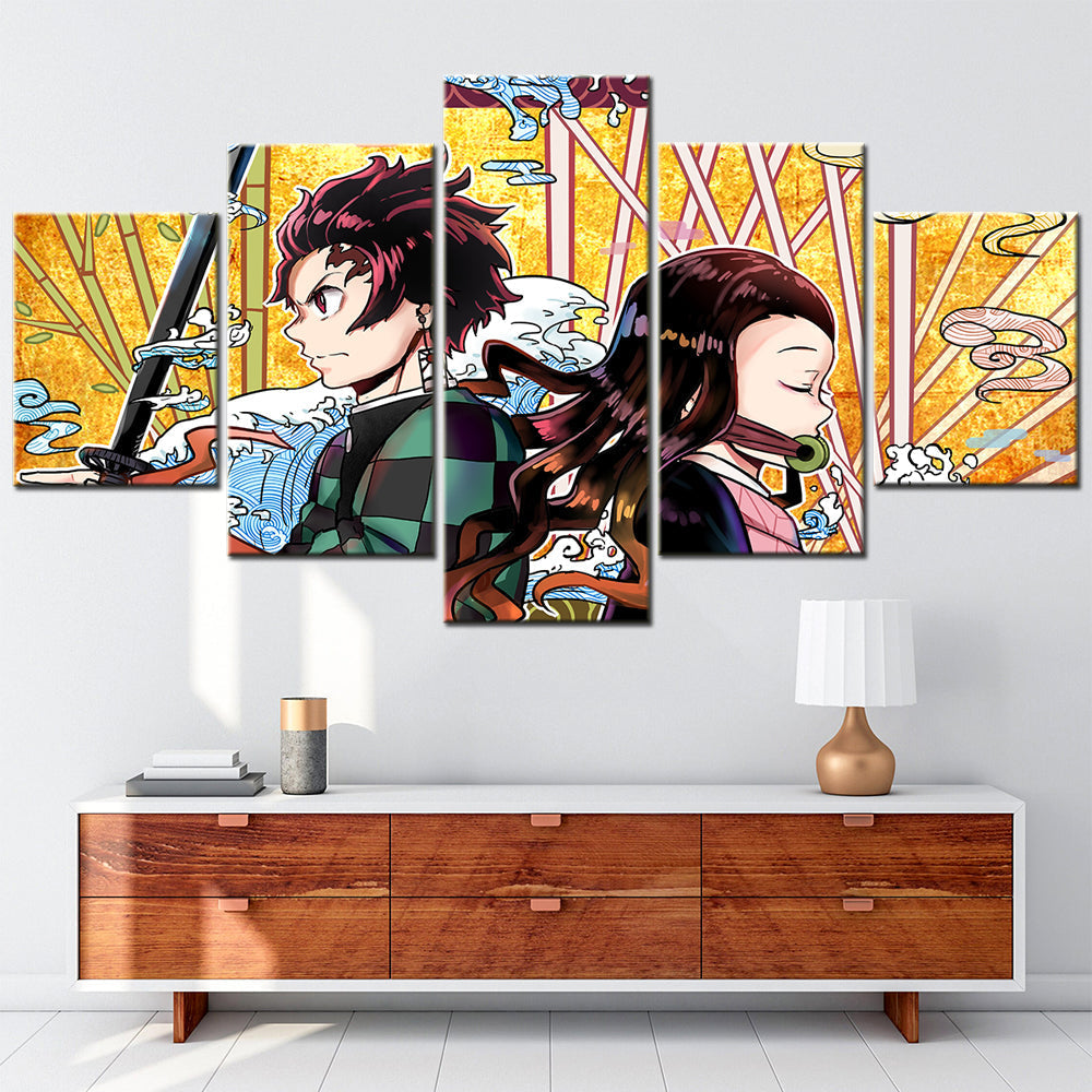 Demon Slayer - Kimetsu no Yaiba - 5 Pieces Wall Art - Tanjiro Kamado - Nezuko Kamado 4 - Demon Slayer Poster - Demon Slayer Wall Art