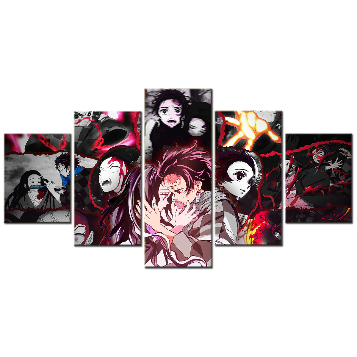 Demon Slayer - Kimetsu no Yaiba - 5 Pieces Wall Art - Tanjiro Kamado - Nezuko Kamado - Demon Slayer Poster - Demon Slayer Wall Art