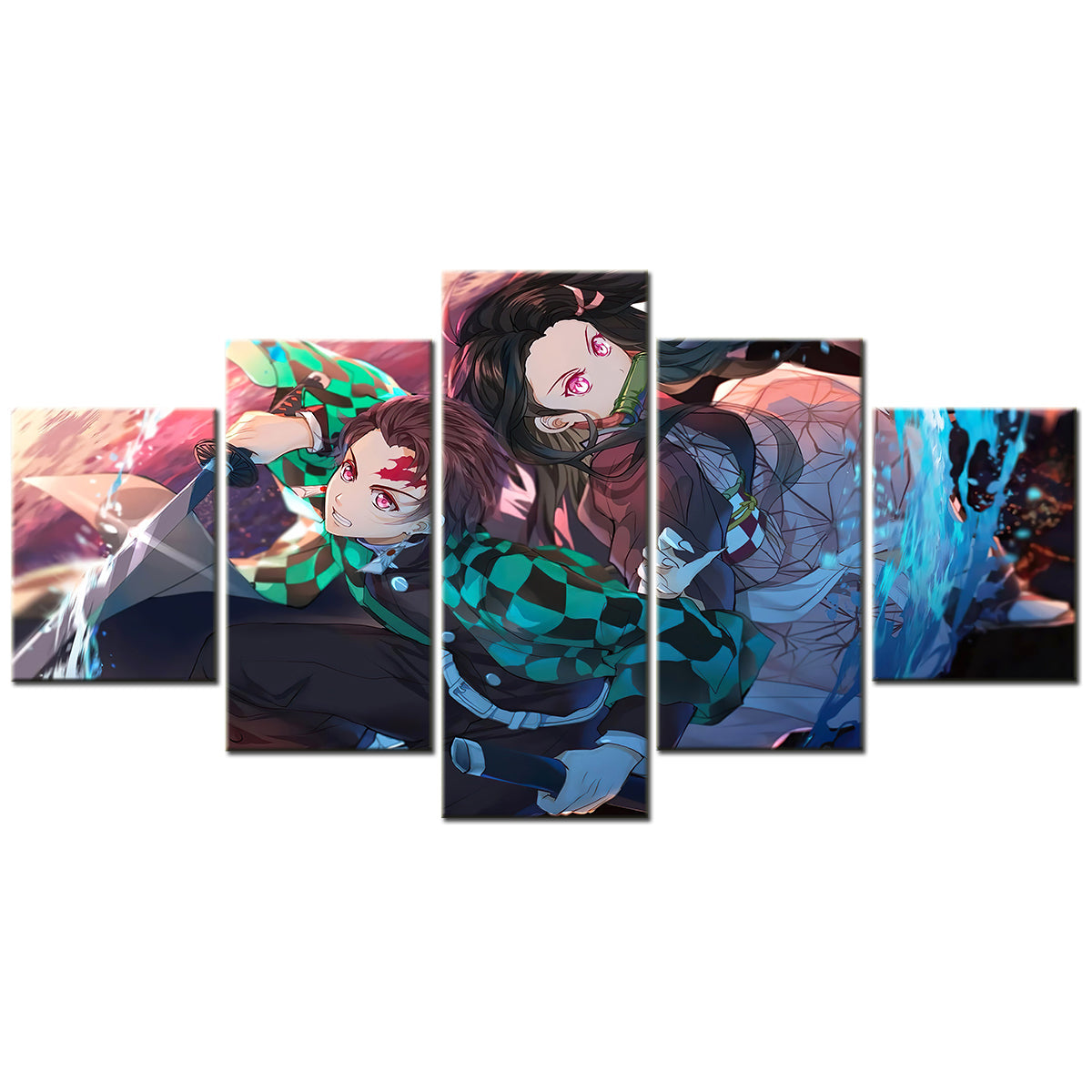 Demon Slayer - Kimetsu no Yaiba - 5 Pieces Wall Art - Tanjiro Kamado - Nezuko Kamado 4 - Demon Slayer Poster - Demon Slayer Wall Art