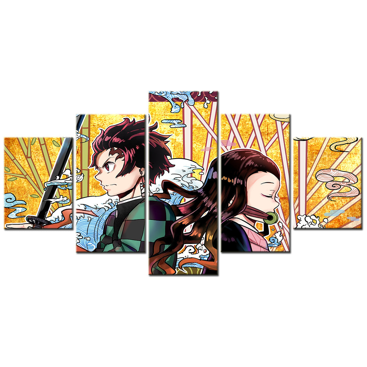 Demon Slayer - Kimetsu no Yaiba - 5 Pieces Wall Art - Tanjiro Kamado - Nezuko Kamado 4 - Demon Slayer Poster - Demon Slayer Wall Art