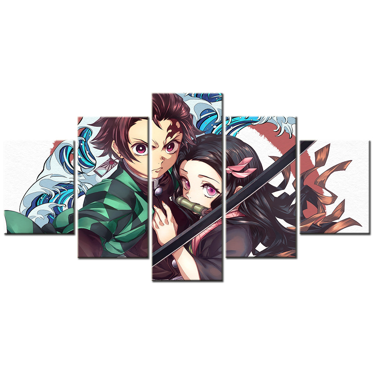 Demon Slayer - Kimetsu no Yaiba - 5 Pieces Wall Art - Tanjiro Kamado - Nezuko Kamado 3 - Demon Slayer Poster - Demon Slayer Wall Art