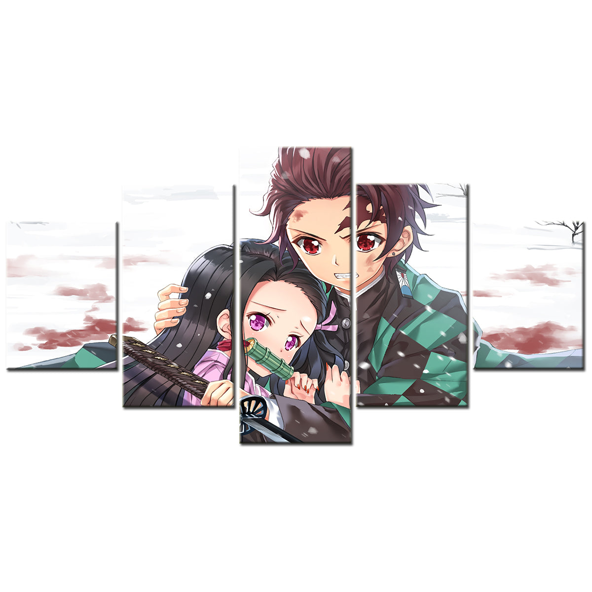 Demon Slayer - Kimetsu no Yaiba - 5 Pieces Wall Art - Tanjiro Kamado - Nezuko Kamado 2 - Demon Slayer Poster - Demon Slayer Wall Art