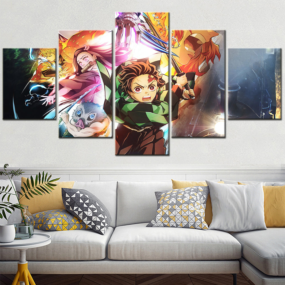 Demon Slayer - Kimetsu no Yaiba - 5 Pieces Wall Art - Tanjiro Kamado - Nezuko Kamado - Inosuke Hashibira - Zenitsu Agatsuma - Demon Slayer Poster - Demon Slayer Wall Art