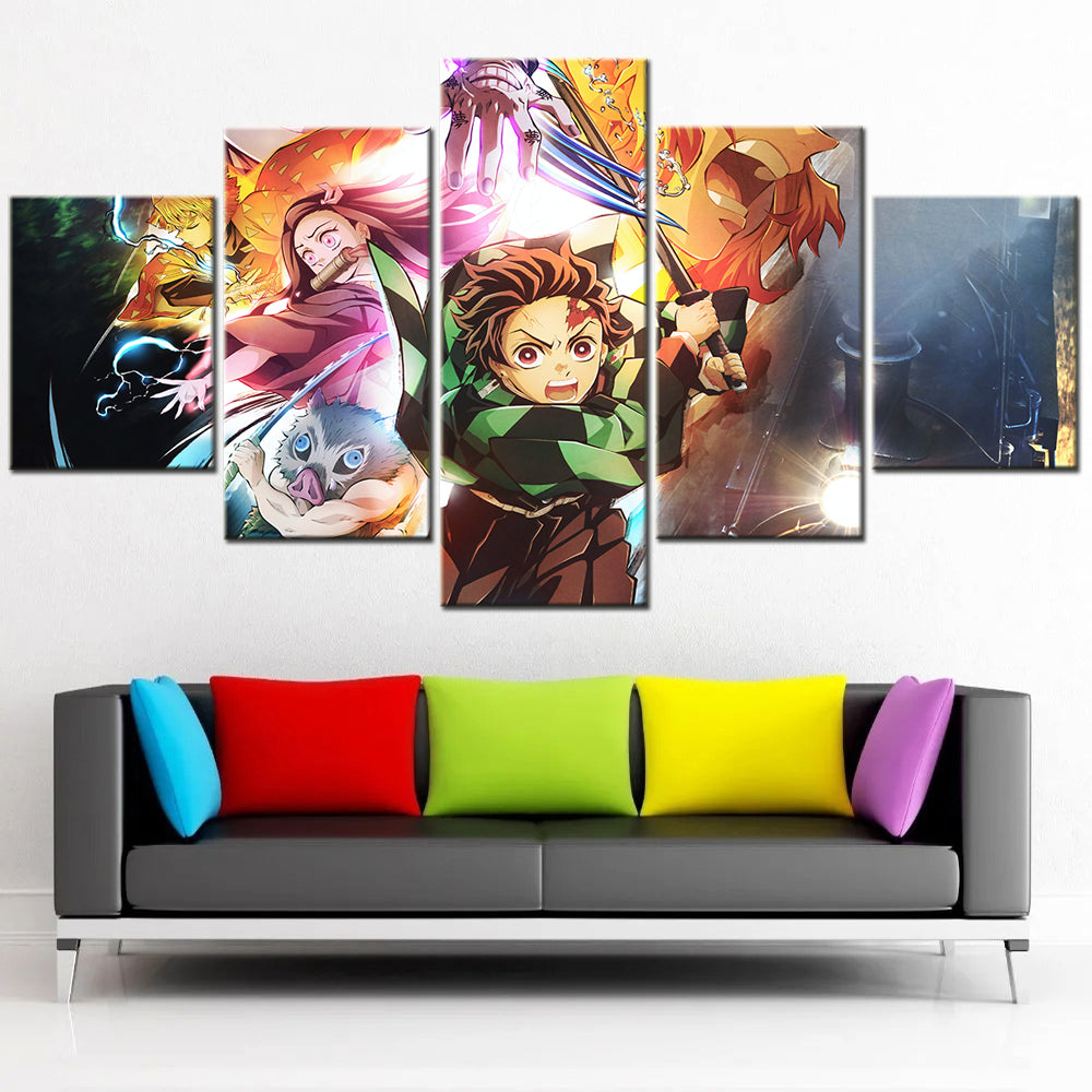 Demon Slayer - Kimetsu no Yaiba - 5 Pieces Wall Art - Tanjiro Kamado - Nezuko Kamado - Inosuke Hashibira - Zenitsu Agatsuma - Demon Slayer Poster - Demon Slayer Wall Art