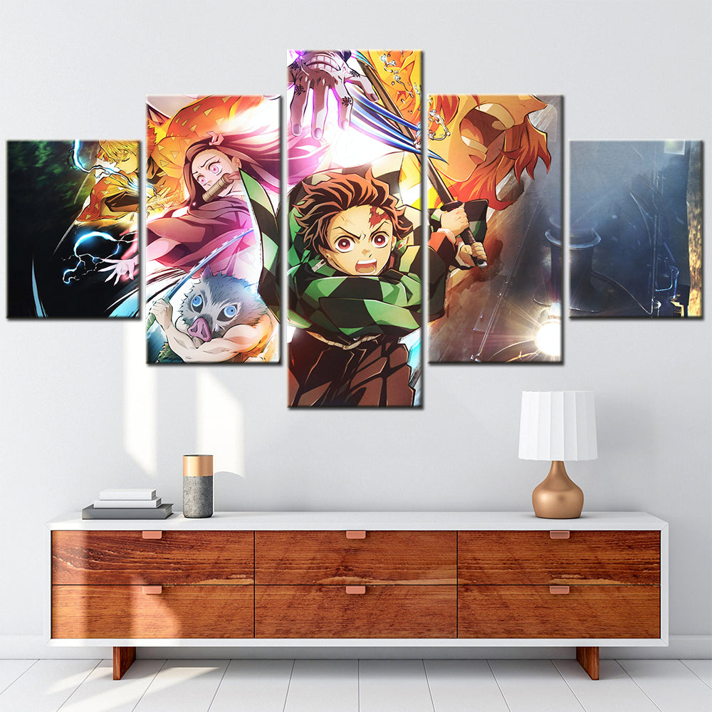 Demon Slayer - Kimetsu no Yaiba - 5 Pieces Wall Art - Tanjiro Kamado - Nezuko Kamado - Inosuke Hashibira - Zenitsu Agatsuma - Demon Slayer Poster - Demon Slayer Wall Art