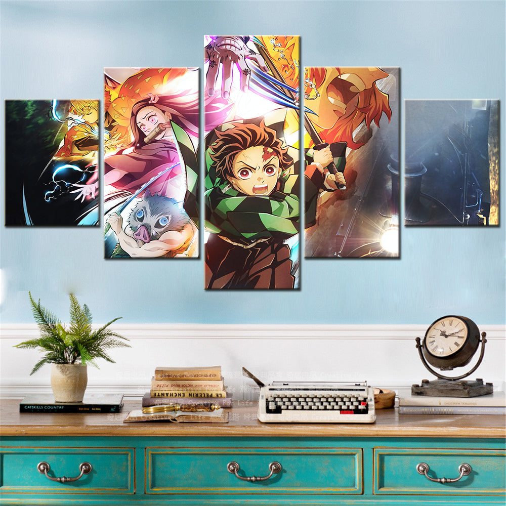 Demon Slayer - Kimetsu no Yaiba - 5 Pieces Wall Art - Tanjiro Kamado - Nezuko Kamado - Inosuke Hashibira - Zenitsu Agatsuma - Demon Slayer Poster - Demon Slayer Wall Art