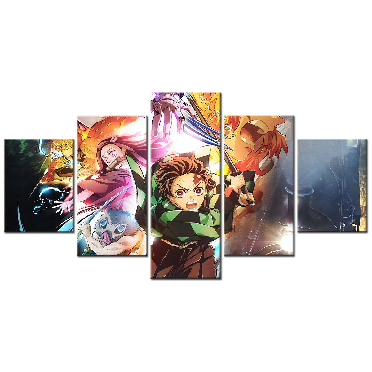 Demon Slayer - Kimetsu no Yaiba - 5 Pieces Wall Art - Tanjiro Kamado - Nezuko Kamado - Inosuke Hashibira - Zenitsu Agatsuma - Demon Slayer Poster - Demon Slayer Wall Art