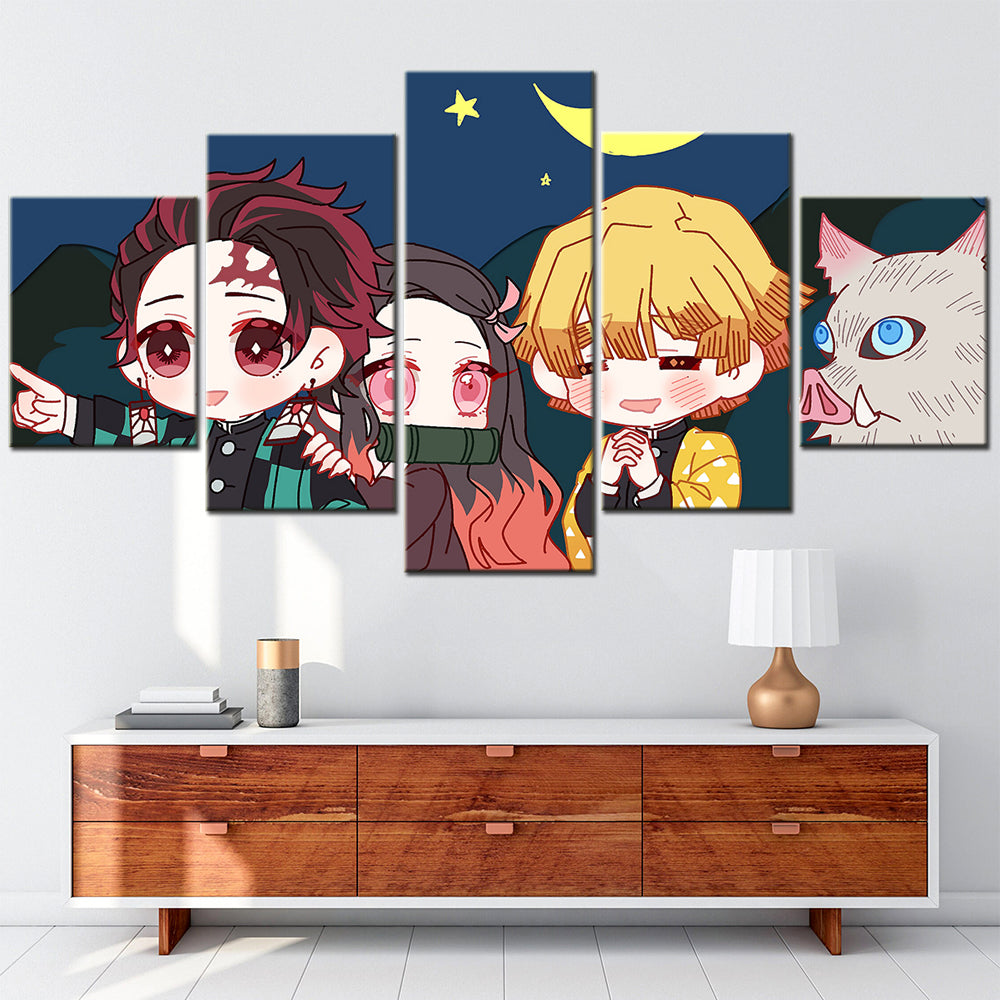 Demon Slayer - Kimetsu no Yaiba - 5 Pieces Wall Art - Tanjiro Kamado - Nezuko Kamado - Zenitsu Agatsuma - Inosuke Hashibira - Demon Slayer Poster - Demon Slayer Wall Art