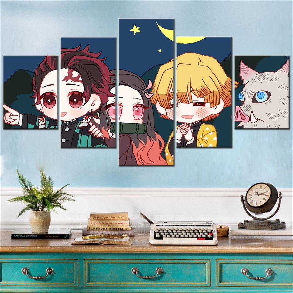 Demon Slayer - Kimetsu no Yaiba - 5 Pieces Wall Art - Tanjiro Kamado - Nezuko Kamado - Zenitsu Agatsuma - Inosuke Hashibira - Demon Slayer Poster - Demon Slayer Wall Art