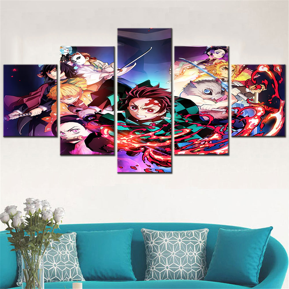 Demon Slayer - Kimetsu no Yaiba - 5 Pieces Wall Art - Tanjiro Kamado - Nezuko Kamado - Zenitsu Agatsuma - Inosuke Hashibira - Kyojuro Rengoku - Giyu Tomioka - Shinobu Kochou - Demon Slayer Poster - Demon Slayer Wall Art