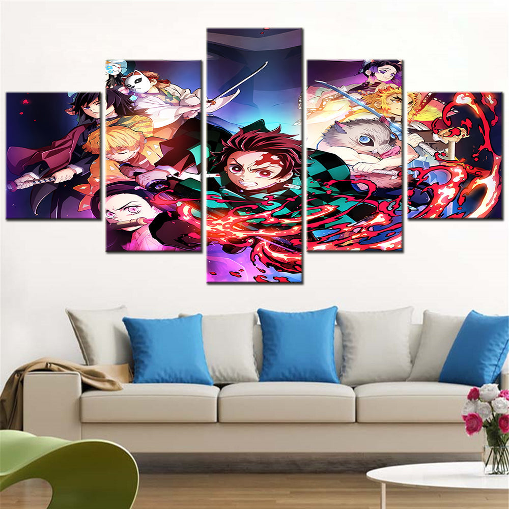 Demon Slayer - Kimetsu no Yaiba - 5 Pieces Wall Art - Tanjiro Kamado - Nezuko Kamado - Zenitsu Agatsuma - Inosuke Hashibira - Kyojuro Rengoku - Giyu Tomioka - Shinobu Kochou - Demon Slayer Poster - Demon Slayer Wall Art