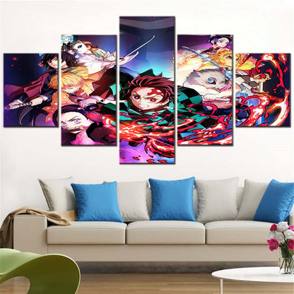 Demon Slayer - Kimetsu no Yaiba - 5 Pieces Wall Art - Tanjiro Kamado - Nezuko Kamado - Zenitsu Agatsuma - Inosuke Hashibira - Kyojuro Rengoku - Giyu Tomioka - Shinobu Kochou - Demon Slayer Poster - Demon Slayer Wall Art