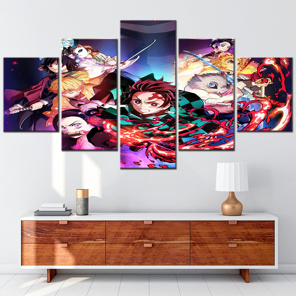 Demon Slayer - Kimetsu no Yaiba - 5 Pieces Wall Art - Tanjiro Kamado - Nezuko Kamado - Zenitsu Agatsuma - Inosuke Hashibira - Kyojuro Rengoku - Giyu Tomioka - Shinobu Kochou - Demon Slayer Poster - Demon Slayer Wall Art