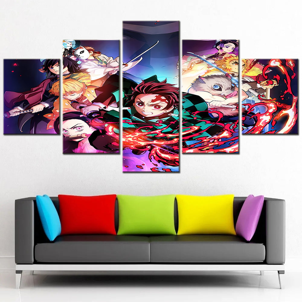 Demon Slayer - Kimetsu no Yaiba - 5 Pieces Wall Art - Tanjiro Kamado - Nezuko Kamado - Zenitsu Agatsuma - Inosuke Hashibira - Kyojuro Rengoku - Giyu Tomioka - Shinobu Kochou - Demon Slayer Poster - Demon Slayer Wall Art