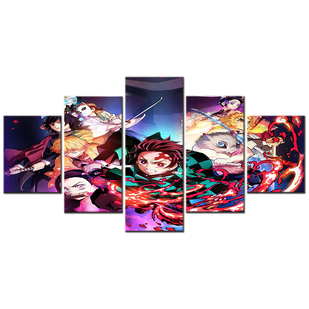 Demon Slayer - Kimetsu no Yaiba - 5 Pieces Wall Art - Tanjiro Kamado - Nezuko Kamado - Zenitsu Agatsuma - Inosuke Hashibira - Kyojuro Rengoku - Giyu Tomioka - Shinobu Kochou - Demon Slayer Poster - Demon Slayer Wall Art