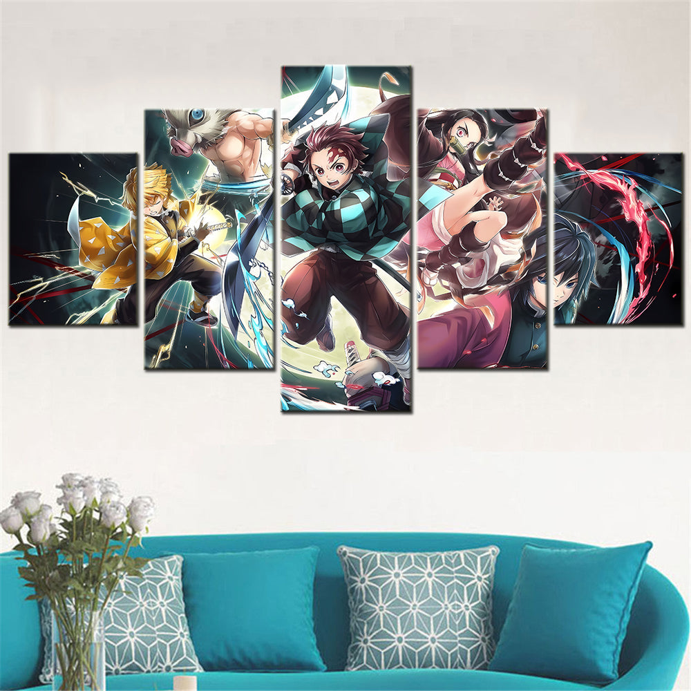 Demon Slayer - Kimetsu no Yaiba - 5 Pieces Wall Art - Tanjiro Kamado - Zenitsu Agatsuma - Inosuke Hashibira - Giyu Tomioka - Nezuko Kamado - Demon Slayer Poster - Demon Slayer Wall Art