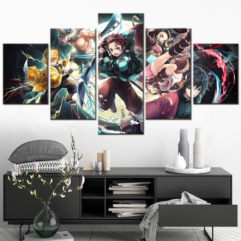 Demon Slayer - Kimetsu no Yaiba - 5 Pieces Wall Art - Tanjiro Kamado - Zenitsu Agatsuma - Inosuke Hashibira - Giyu Tomioka - Nezuko Kamado - Demon Slayer Poster - Demon Slayer Wall Art