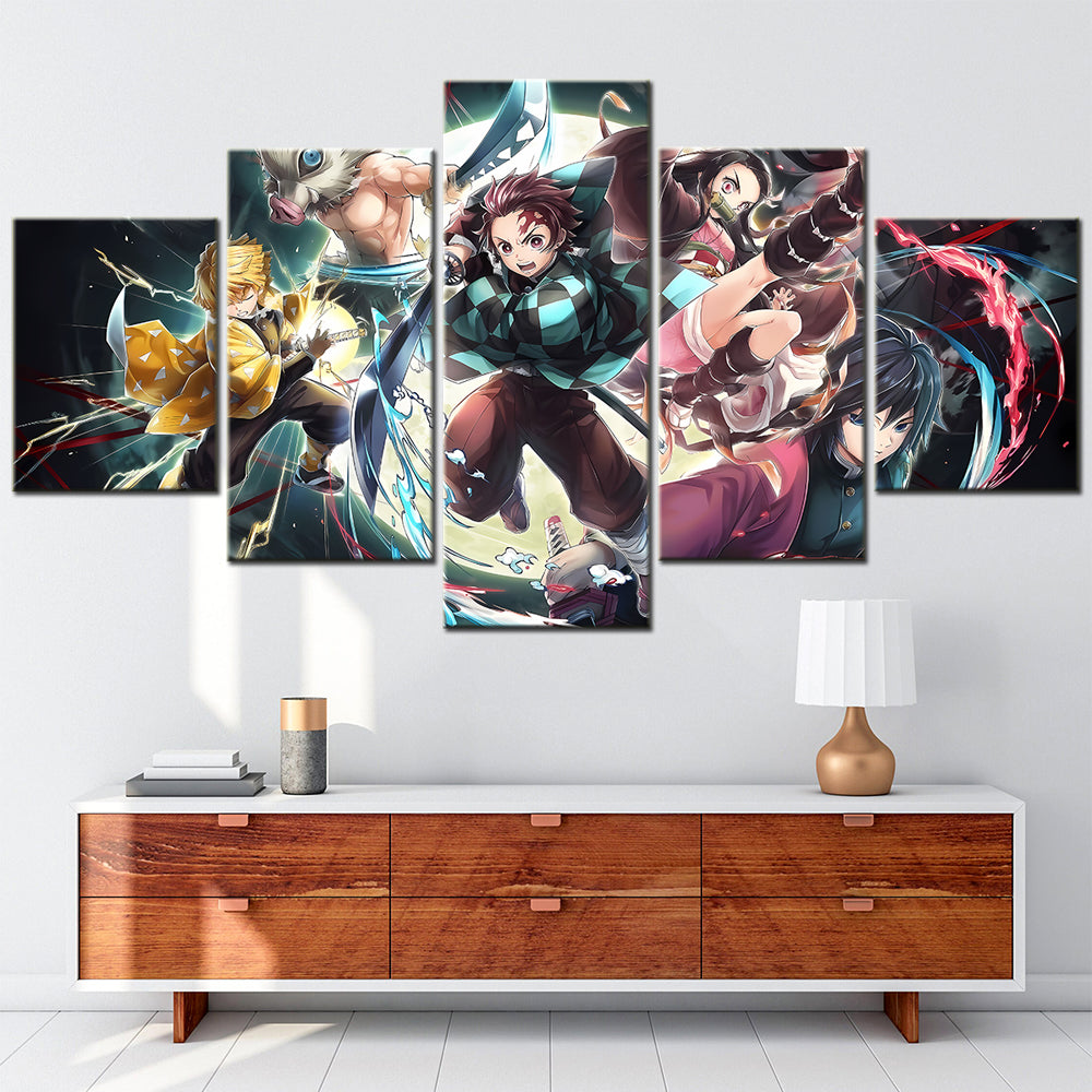 Demon Slayer - Kimetsu no Yaiba - 5 Pieces Wall Art - Tanjiro Kamado - Zenitsu Agatsuma - Inosuke Hashibira - Giyu Tomioka - Nezuko Kamado - Demon Slayer Poster - Demon Slayer Wall Art