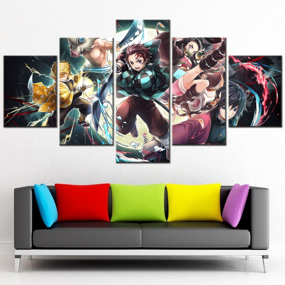 Demon Slayer - Kimetsu no Yaiba - 5 Pieces Wall Art - Tanjiro Kamado - Zenitsu Agatsuma - Inosuke Hashibira - Giyu Tomioka - Nezuko Kamado - Demon Slayer Poster - Demon Slayer Wall Art