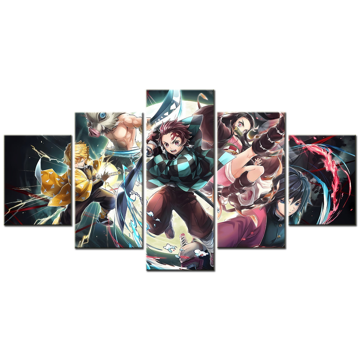 Demon Slayer - Kimetsu no Yaiba - 5 Pieces Wall Art - Tanjiro Kamado - Zenitsu Agatsuma - Inosuke Hashibira - Giyu Tomioka - Nezuko Kamado - Demon Slayer Poster - Demon Slayer Wall Art