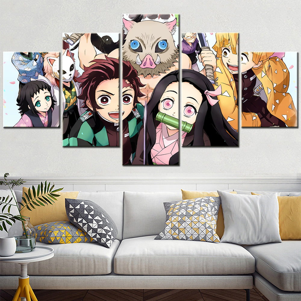 Demon Slayer - Kimetsu no Yaiba - 5 Pieces Wall Art - Tanjirou Kamado - Nezuko Kamado - Inosuke Hashibira - Zenitsu Agatsuma - Giyu Tomioka - Demon Slayer Poster - Demon Slayer Wall Art