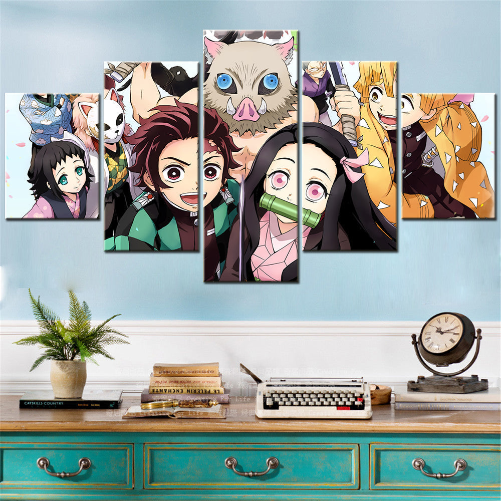 Demon Slayer - Kimetsu no Yaiba - 5 Pieces Wall Art - Tanjirou Kamado - Nezuko Kamado - Inosuke Hashibira - Zenitsu Agatsuma - Giyu Tomioka - Demon Slayer Poster - Demon Slayer Wall Art