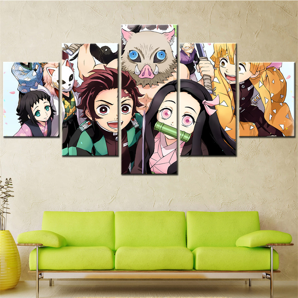 Demon Slayer - Kimetsu no Yaiba - 5 Pieces Wall Art - Tanjirou Kamado - Nezuko Kamado - Inosuke Hashibira - Zenitsu Agatsuma - Giyu Tomioka - Demon Slayer Poster - Demon Slayer Wall Art