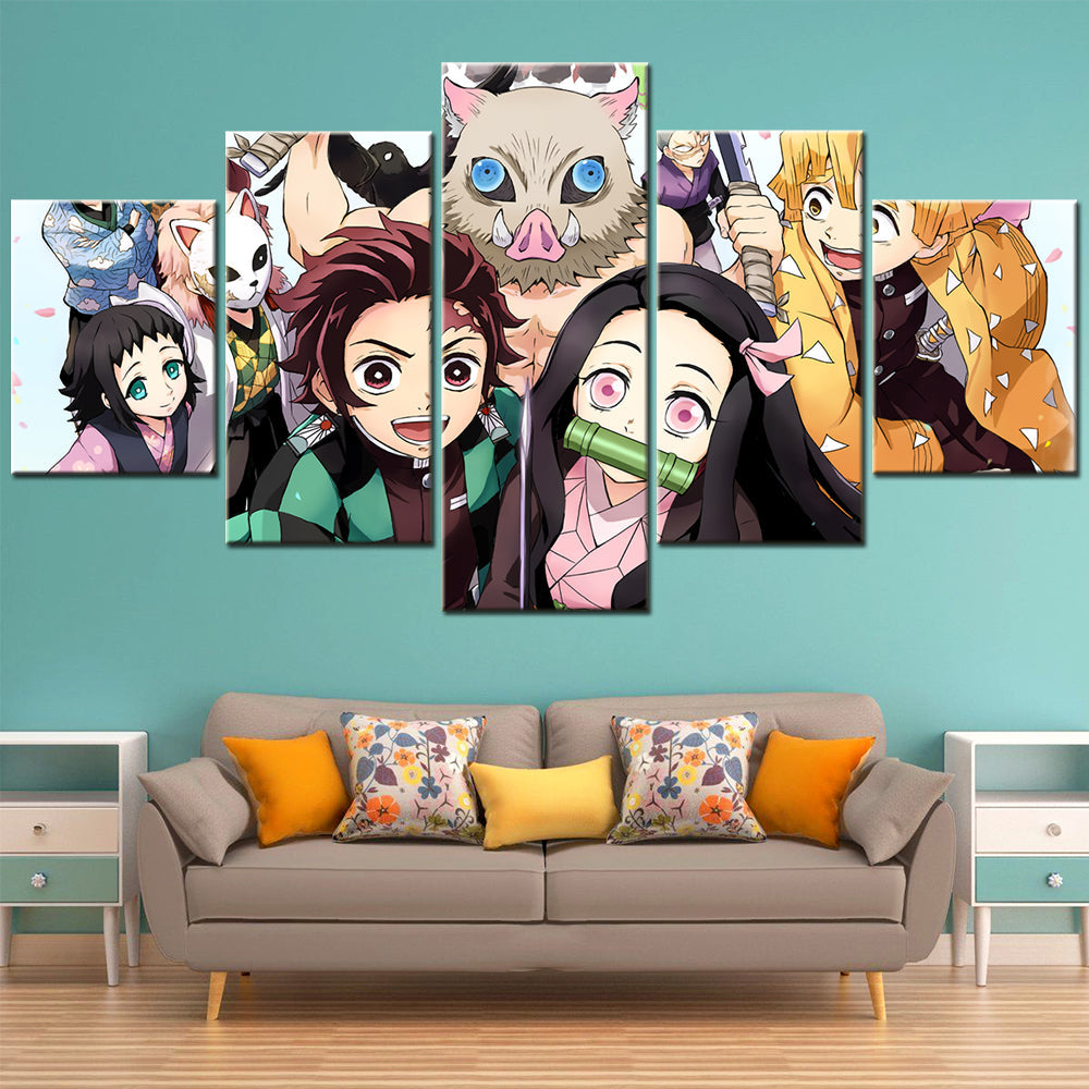 Demon Slayer - Kimetsu no Yaiba - 5 Pieces Wall Art - Tanjirou Kamado - Nezuko Kamado - Inosuke Hashibira - Zenitsu Agatsuma - Giyu Tomioka - Demon Slayer Poster - Demon Slayer Wall Art