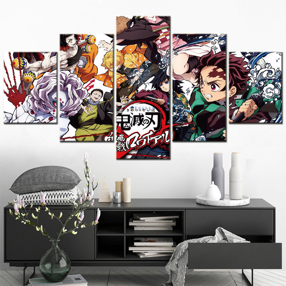 Demon Slayer - Kimetsu no Yaiba - 5 Pieces Wall Art - Tengen Uzui - Himejima Gyoumei - Zenitsu Agatsuma - Giyu Tomioka - Tanjiro Kamado - Demon Slayer Poster - Demon Slayer Wall Art