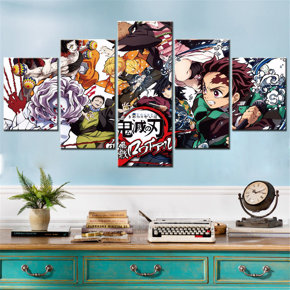 Demon Slayer - Kimetsu no Yaiba - 5 Pieces Wall Art - Tengen Uzui - Himejima Gyoumei - Zenitsu Agatsuma - Giyu Tomioka - Tanjiro Kamado - Demon Slayer Poster - Demon Slayer Wall Art