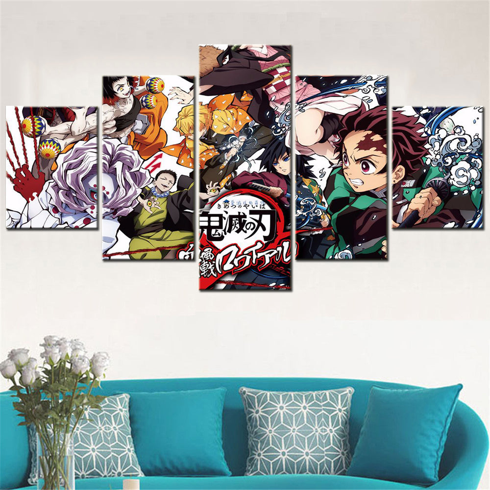 Demon Slayer - Kimetsu no Yaiba - 5 Pieces Wall Art - Tengen Uzui - Himejima Gyoumei - Zenitsu Agatsuma - Giyu Tomioka - Tanjiro Kamado - Demon Slayer Poster - Demon Slayer Wall Art