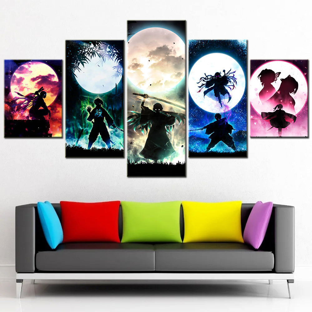 Demon Slayer - Kimetsu no Yaiba - 5 Pieces Wall Art - Tengen Uzui - Sanemi Shinazugawa - Shinobu Kocho - Muichiro Tokito - Demon Slayer Poster - Demon Slayer Wall Art