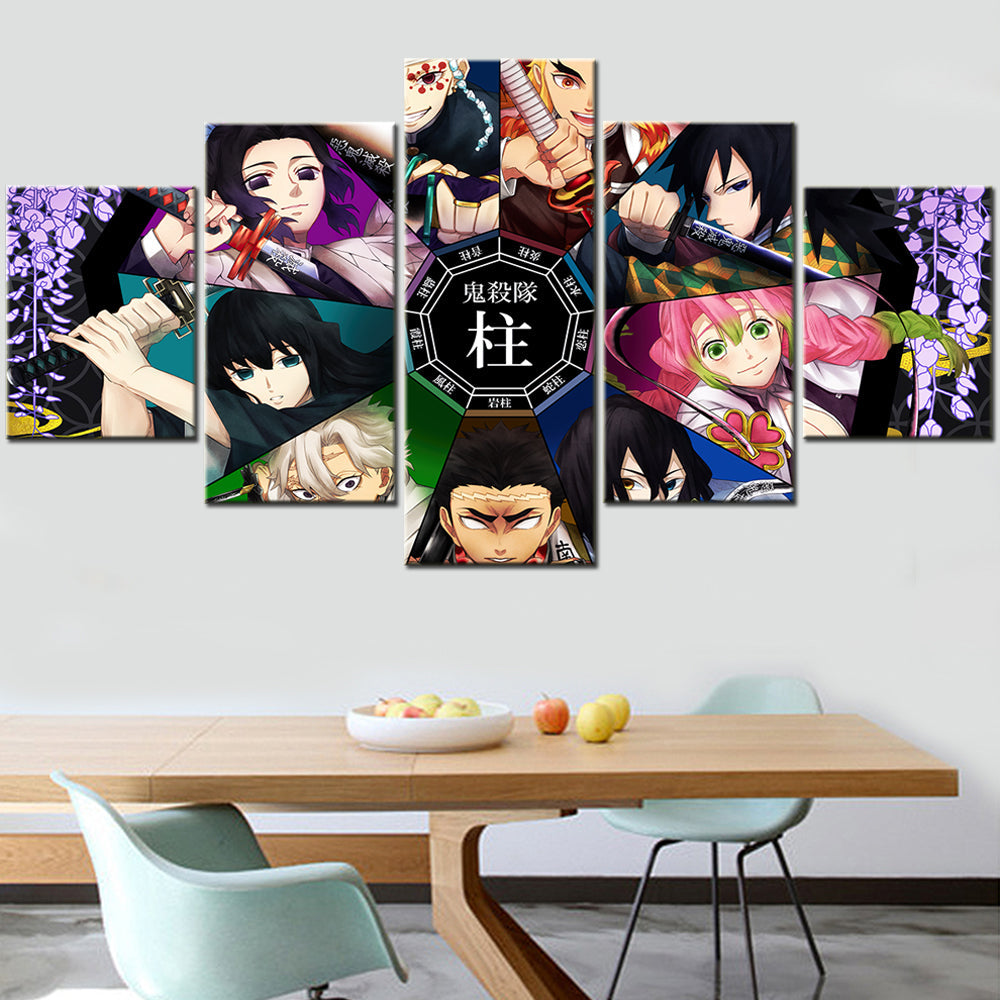 Demon Slayer - Kimetsu no Yaiba - 5 Pieces Wall Art - Uzui Tengen - Rengoku Kyoujurou - Tomioka Giyuu - Kanroji Mitsuri - Iguro Obanai  - Himejima Gyoumei - Shinazugawa Sanemi - Tokitou Muichirou - Demon Slayer Poster - Demon Slayer Wall Art