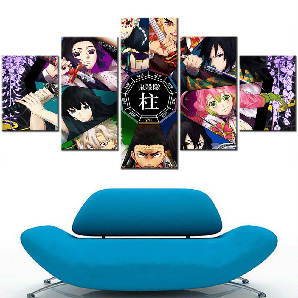 Demon Slayer - Kimetsu no Yaiba - 5 Pieces Wall Art - Uzui Tengen - Rengoku Kyoujurou - Tomioka Giyuu - Kanroji Mitsuri - Iguro Obanai  - Himejima Gyoumei - Shinazugawa Sanemi - Tokitou Muichirou - Demon Slayer Poster - Demon Slayer Wall Art