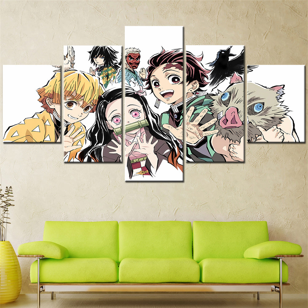 Demon Slayer - Kimetsu no Yaiba - 5 Pieces Wall Art - Zenitsu Agatsuma - Giyu Tomioka - Sakonji Urokodaki - Nezuko Kamado - Tanjiro Kamado - Inosuke Hashibira - Demon Slayer Poster - Demon Slayer Wall Art