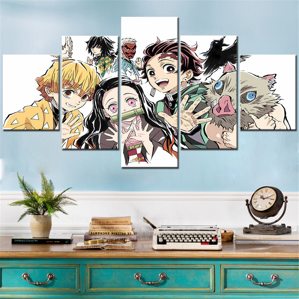 Demon Slayer - Kimetsu no Yaiba - 5 Pieces Wall Art - Zenitsu Agatsuma - Giyu Tomioka - Sakonji Urokodaki - Nezuko Kamado - Tanjiro Kamado - Inosuke Hashibira - Demon Slayer Poster - Demon Slayer Wall Art