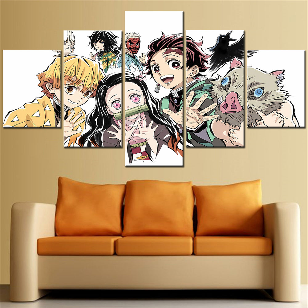 Demon Slayer - Kimetsu no Yaiba - 5 Pieces Wall Art - Zenitsu Agatsuma - Giyu Tomioka - Sakonji Urokodaki - Nezuko Kamado - Tanjiro Kamado - Inosuke Hashibira - Demon Slayer Poster - Demon Slayer Wall Art