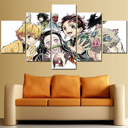 Demon Slayer - Kimetsu no Yaiba - 5 Pieces Wall Art - Zenitsu Agatsuma - Giyu Tomioka - Sakonji Urokodaki - Nezuko Kamado - Tanjiro Kamado - Inosuke Hashibira - Demon Slayer Poster - Demon Slayer Wall Art