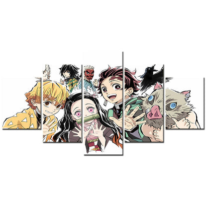 Demon Slayer - Kimetsu no Yaiba - 5 Pieces Wall Art - Zenitsu Agatsuma - Giyu Tomioka - Sakonji Urokodaki - Nezuko Kamado - Tanjiro Kamado - Inosuke Hashibira - Demon Slayer Poster - Demon Slayer Wall Art