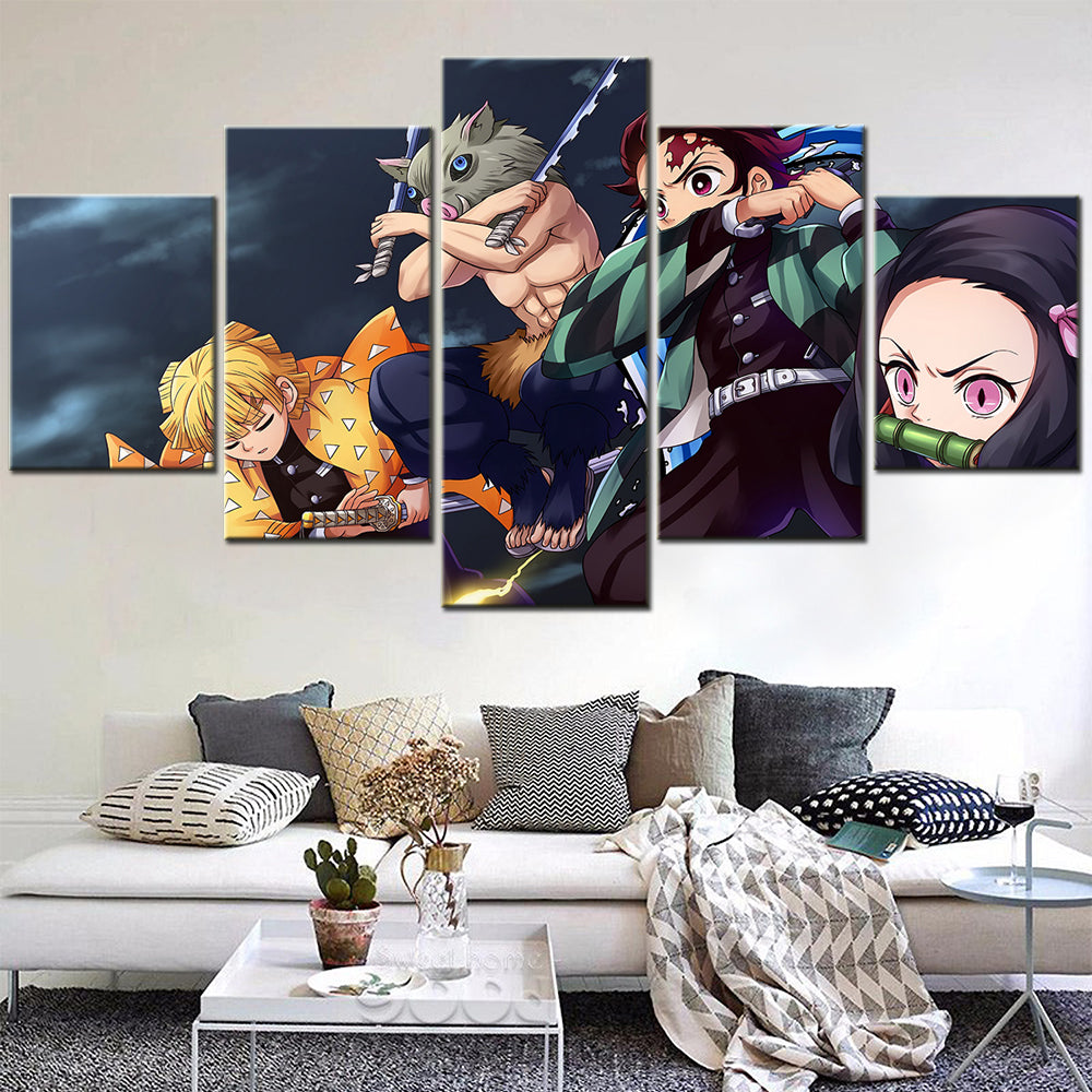 Demon Slayer - Kimetsu no Yaiba - 5 Pieces Wall Art - Zenitsu Agatsuma - Hashibira Inosuke - Kamado Tanjirou  - Nezuko Kamado - Demon Slayer Poster - Demon Slayer Wall Art