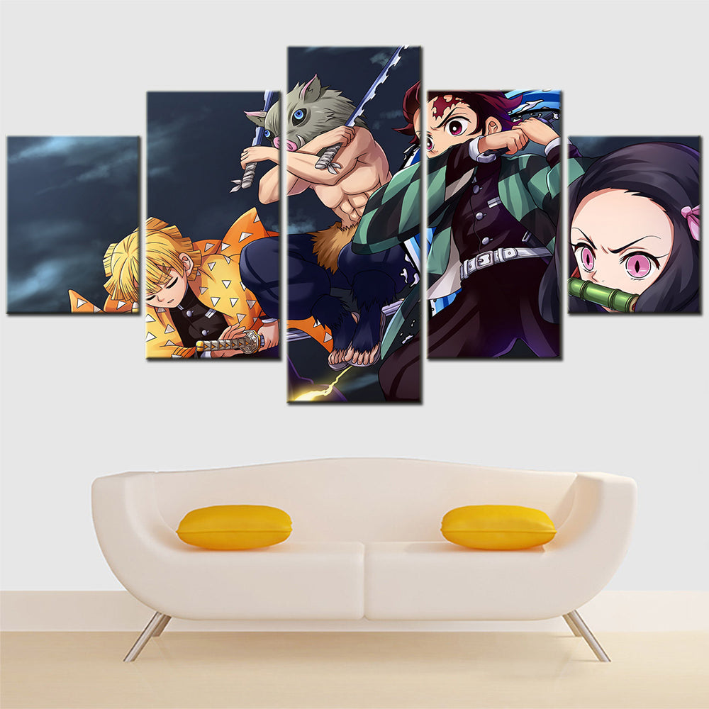 Demon Slayer - Kimetsu no Yaiba - 5 Pieces Wall Art - Zenitsu Agatsuma - Hashibira Inosuke - Kamado Tanjirou  - Nezuko Kamado - Demon Slayer Poster - Demon Slayer Wall Art