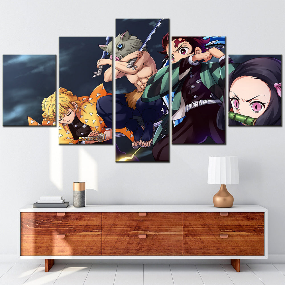 Demon Slayer - Kimetsu no Yaiba - 5 Pieces Wall Art - Zenitsu Agatsuma - Hashibira Inosuke - Kamado Tanjirou  - Nezuko Kamado - Demon Slayer Poster - Demon Slayer Wall Art