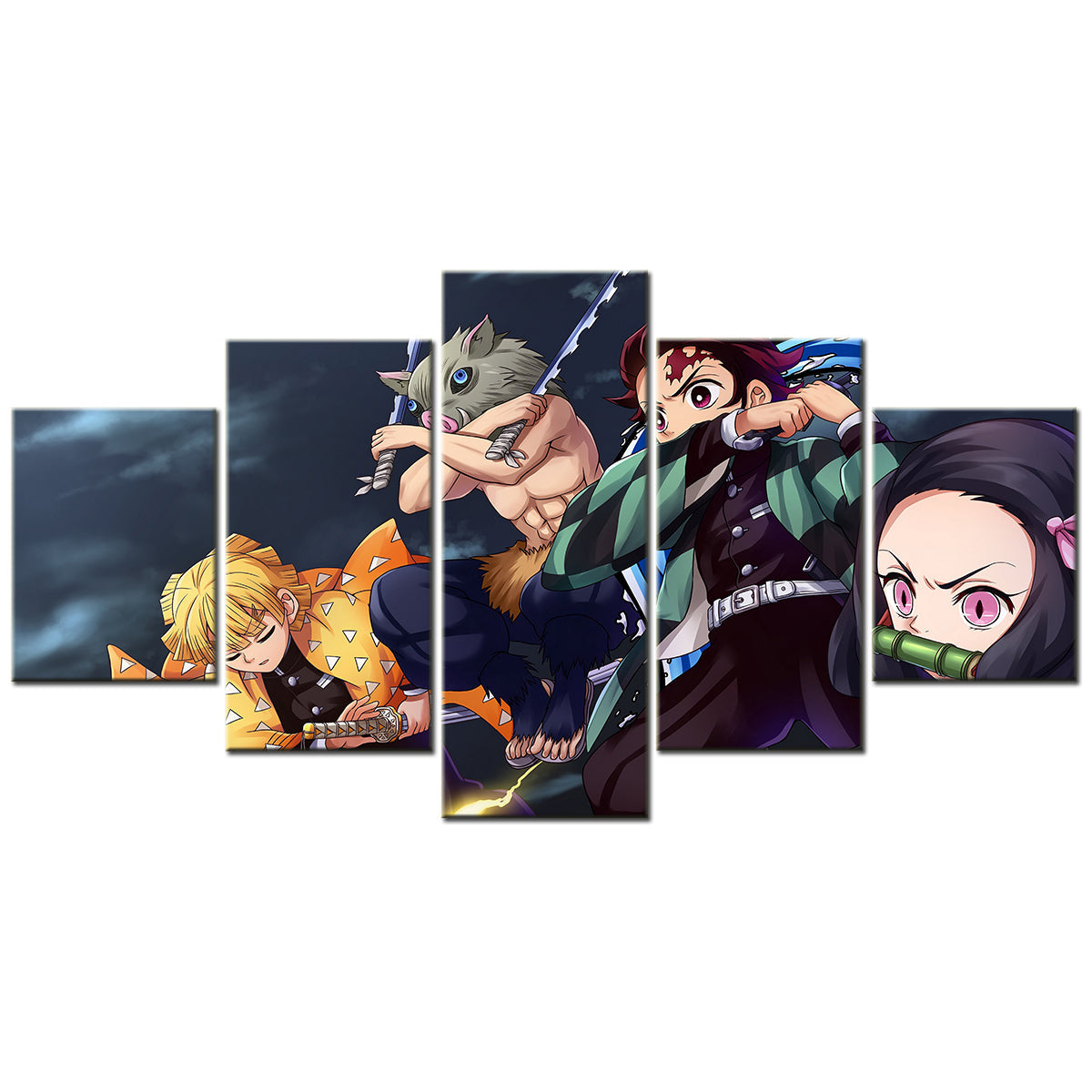 Demon Slayer - Kimetsu no Yaiba - 5 Pieces Wall Art - Zenitsu Agatsuma - Hashibira Inosuke - Kamado Tanjirou  - Nezuko Kamado - Demon Slayer Poster - Demon Slayer Wall Art