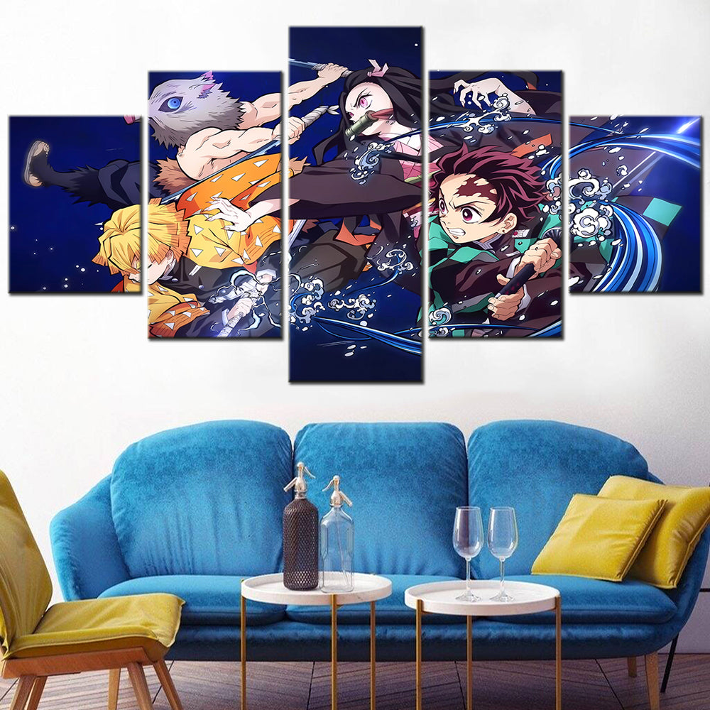 Demon Slayer - Kimetsu no Yaiba - 5 Pieces Wall Art - Zenitsu Agatsuma - Inosuke Hashibira - Nezuko Kamado - Tanjiro Kamado - Demon Slayer Poster - Demon Slayer Wall Art