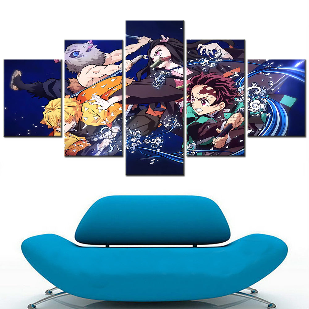 Demon Slayer - Kimetsu no Yaiba - 5 Pieces Wall Art - Zenitsu Agatsuma - Inosuke Hashibira - Nezuko Kamado - Tanjiro Kamado - Demon Slayer Poster - Demon Slayer Wall Art